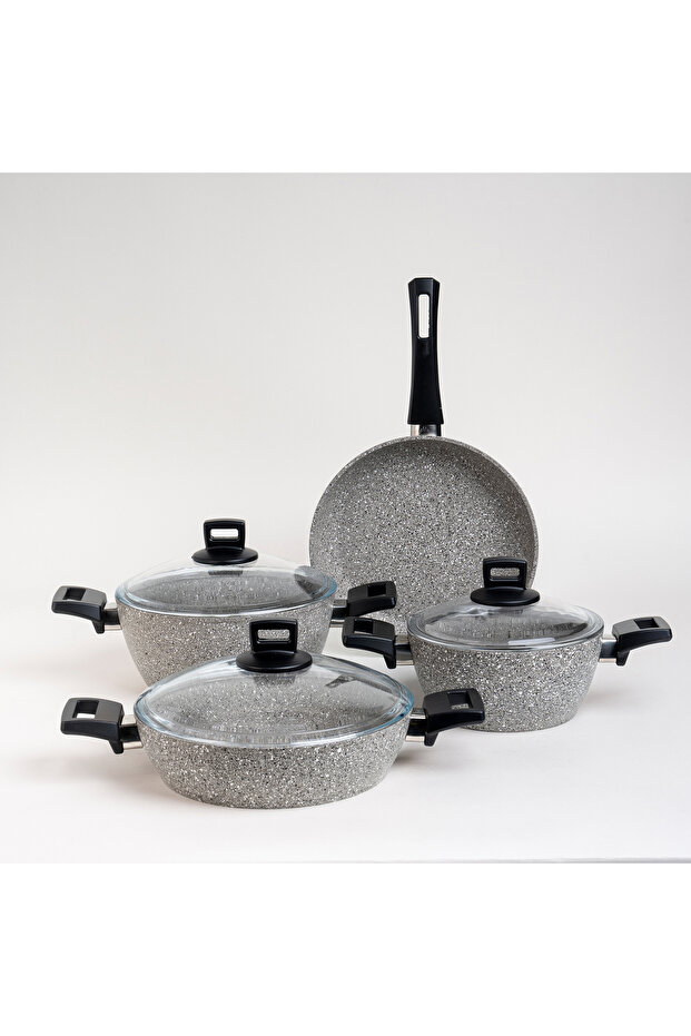 gray 7 piece granite cookware set - 1