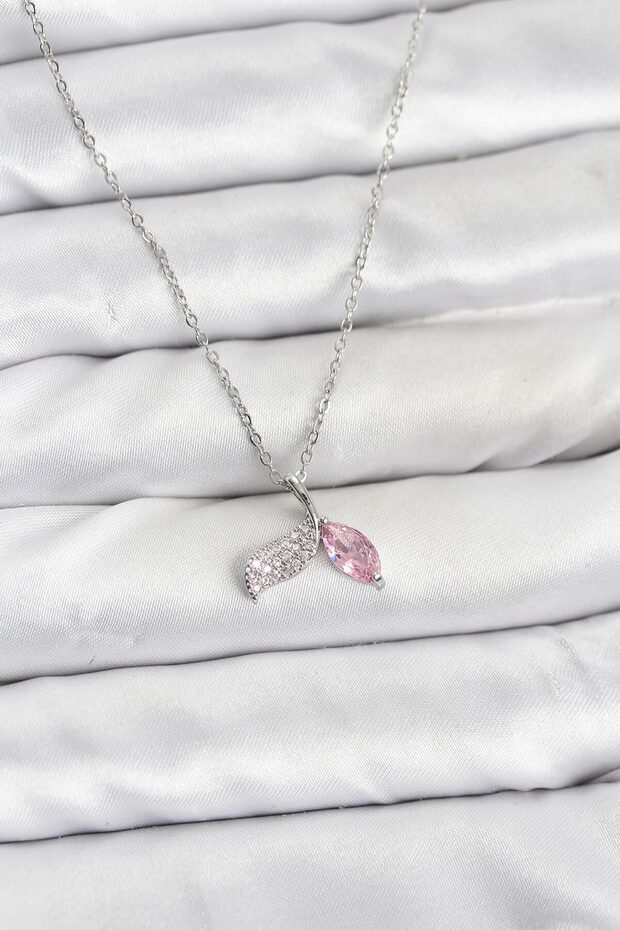 316L Steel Chain Silver Color Fish Tail Model Zircon Stone Women's Necklace -