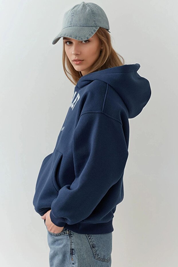 Oversize Baskılı Kapüşonlu Sweatshirt - 2