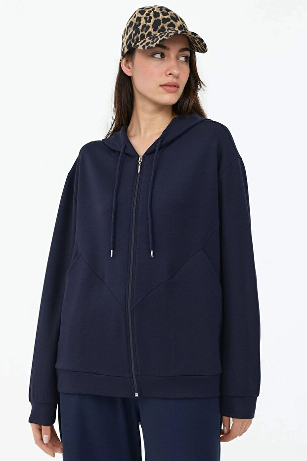 Modal Touch Fermuarlı Kapşonlu Sweatshirt - 4