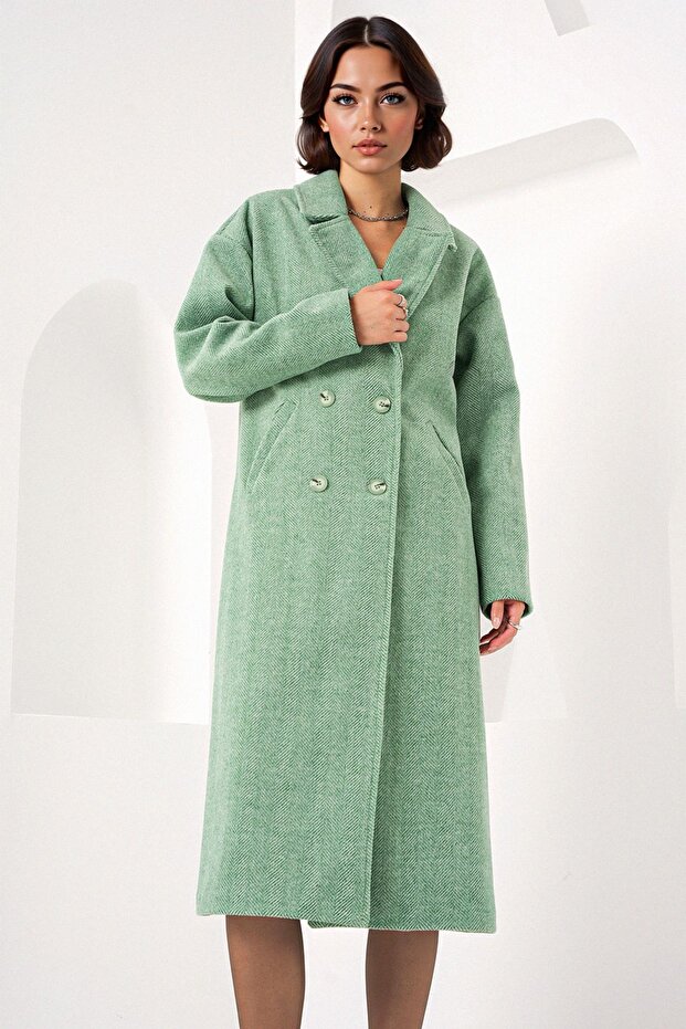 BDART Oversize Çift Düğmeli Herringbone Palto - 3