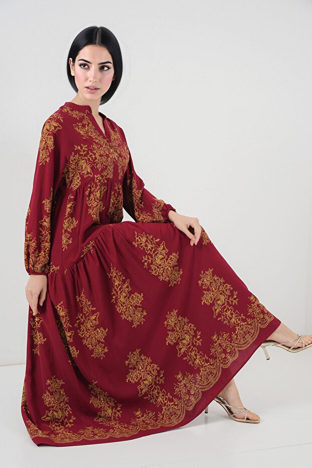 فستان ماكسي من BDART بتصميم V-Neck مع أزرار - 2