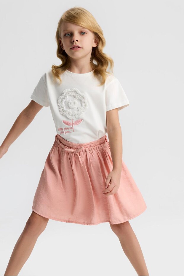 Girl's Flower Tshirt 4-8 Years Ecru-Pink