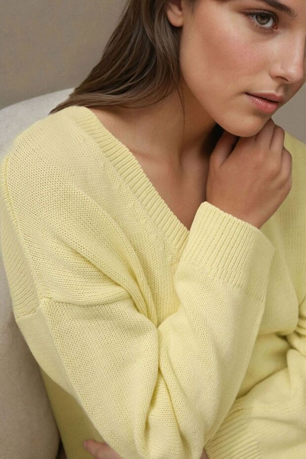 Kalın Örme V-Yaka Kazak - 2