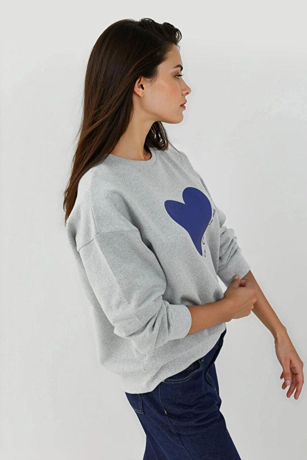 Baskılı Yuvarlak Yaka Sweatshirt - 4