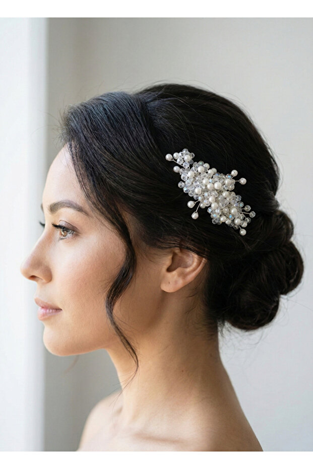 Bridal Hair Comb with Dense Pearls and Crystal Stones – Handmade Hair Accessory – Wedding & Engagement