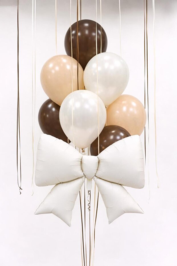 Cream Bow Foil Balloon Set – with Brown & Nude Latex Balloons