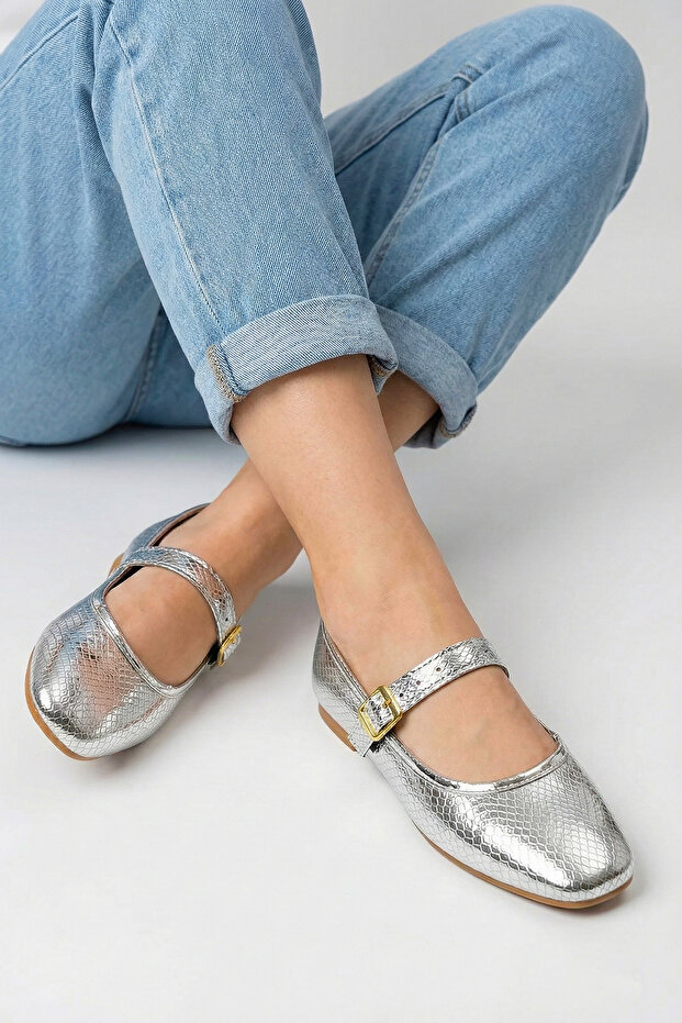 Silver Patent Leather Soft Bow Stylish Women's Ballet Flats Orthopedic Lightweight Sole Leather Skin