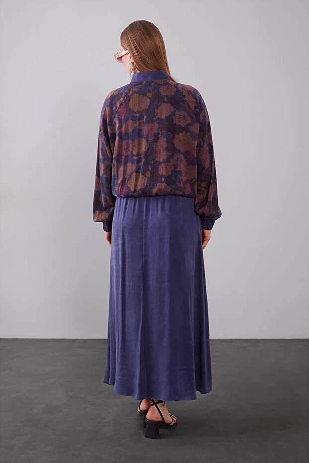 Blue Marbled Patterned Cupra Double Set - 6