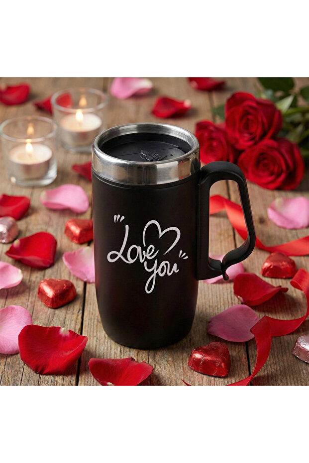Special Love You Cup Thermos with Handle for Valentine's Day 280 ml