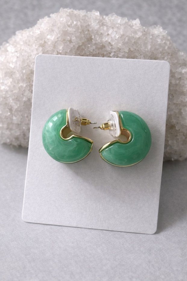 Green Marble Pattern Resin Chubby Dublin Hoop Earrings