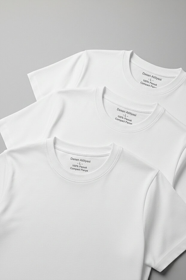 Cotton 3-Piece White Basic Short Sleeve T-Shirt Economic Set, Premium Fabric, Men - Women