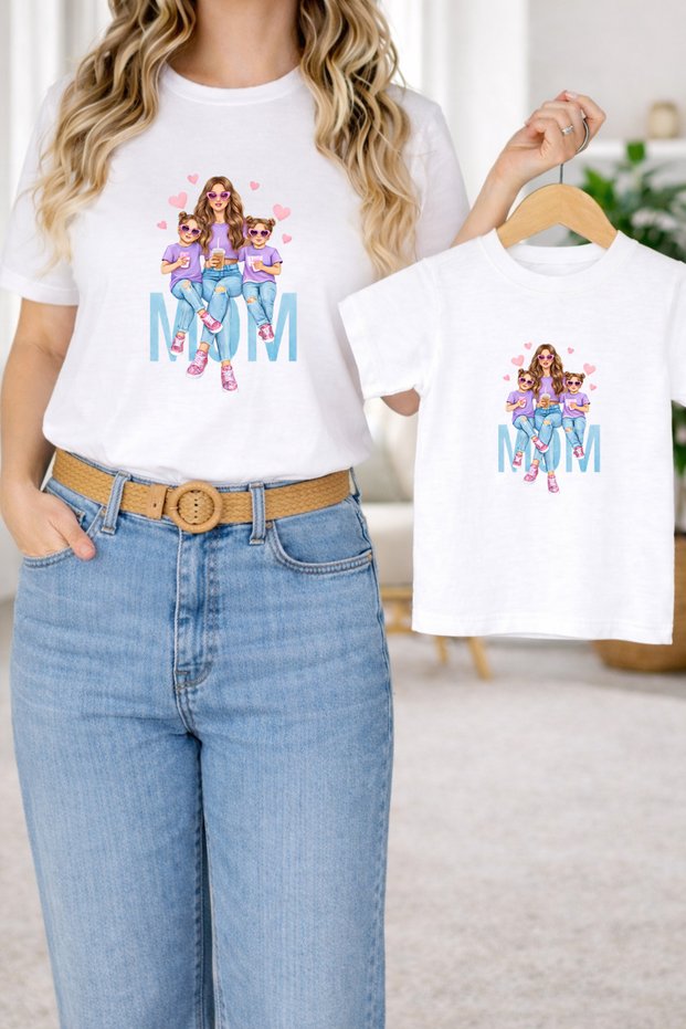 Mother-Daughter Matching Oversize T-Shirt – Mother & Child Twin T-Shirt Mom Girl Printed (Single Price)