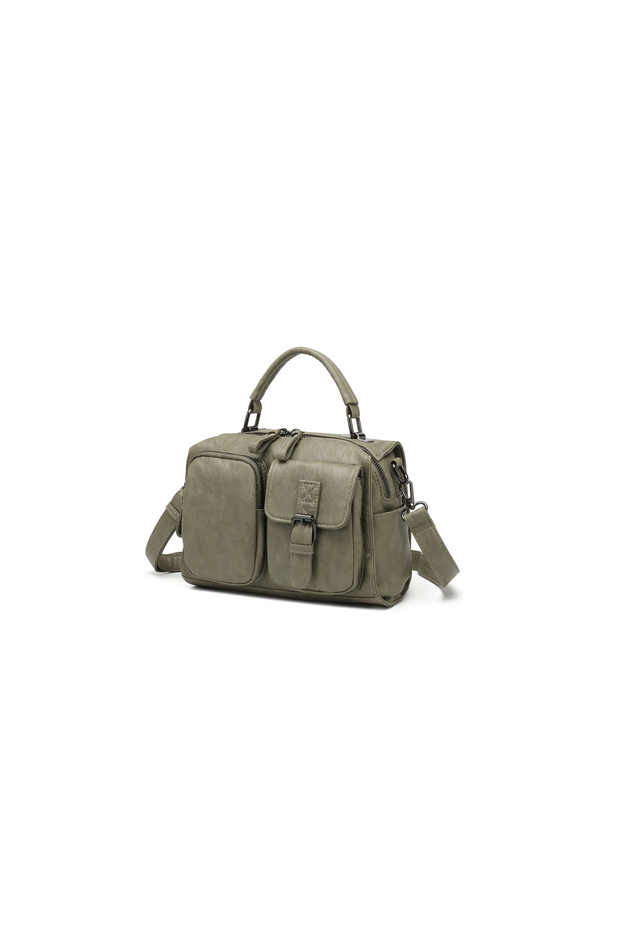 Women's Green Washed Leather Multi-Compartment Stylish Backpack Shoulder Crossbody Bag