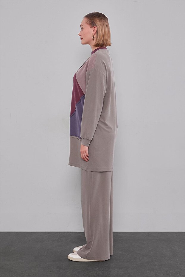 Khaki geometric pattern two-piece set - 4