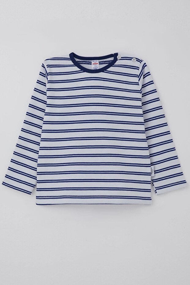 Baby Boy Long Sleeve T-Shirt Placket Striped 9 Months-3 Years, White