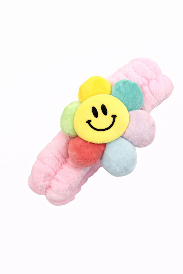 Smiling Face Flower Detailed Plush Hair Band