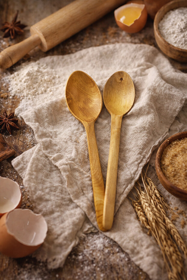 Handmade Trabzon Boxwood Spoon 2 Pieces Large Size Natural Wood