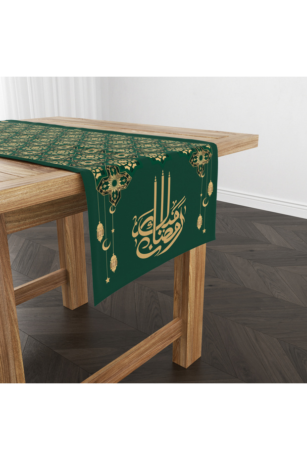 مفرش طاولة طولي لشهر رمضان، بنقشة رمضانية، مقاوم للبقع، قابل للغسل، مصنوع من قماش خلية نحل ميكرو، المقاس 140×40 سم