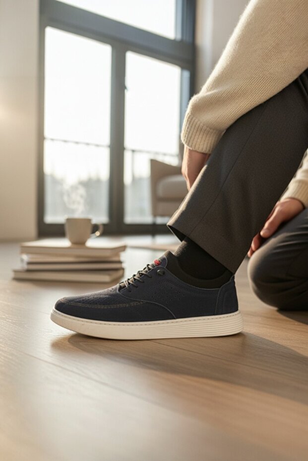Genuine Leather Laser Cut Stitched Men's Sneaker Orthopedic Sole