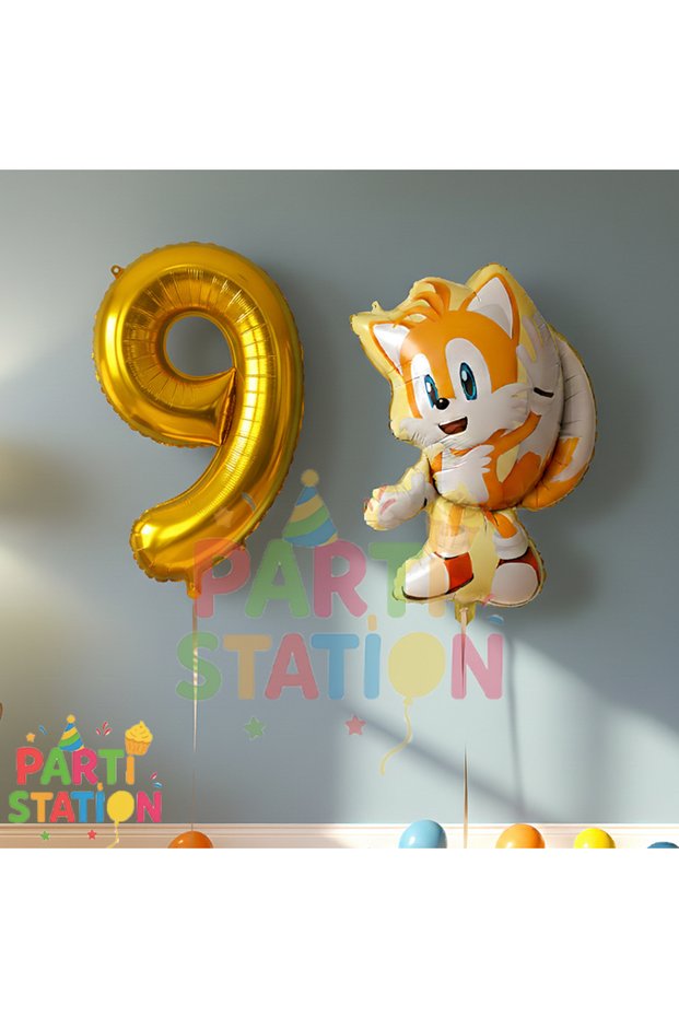 Sonic Tails 9 Year Old Foil Balloon Set – Number 1 Birthday Party Decoration