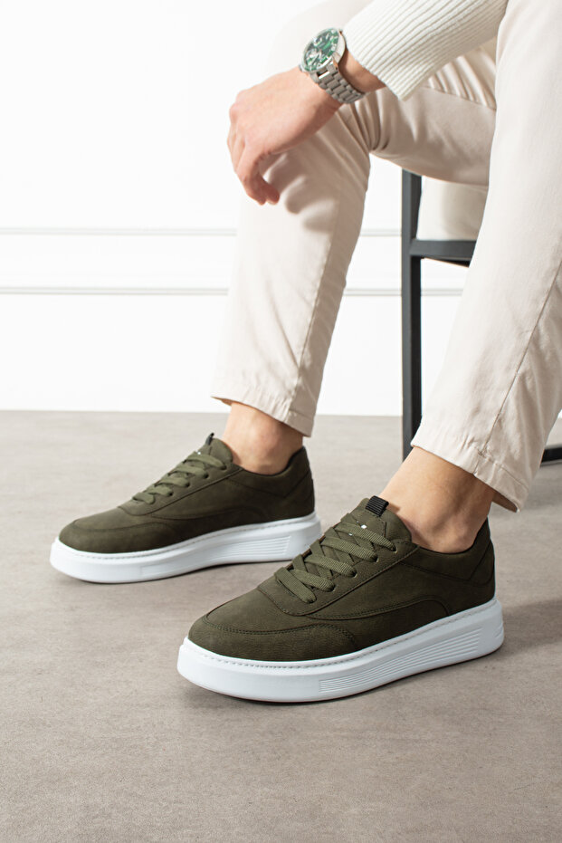 Lynor Men's Khaki Lace-Up Flat Sole Sneaker Shoes
