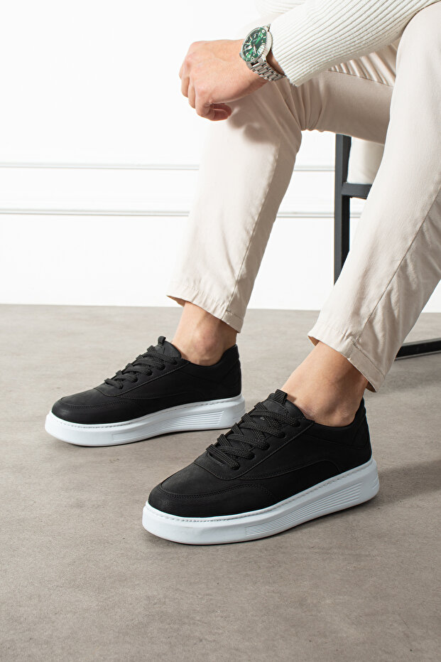 Lynor Men's White Sole Black Lace-Up Flat Sole Sneaker Shoes