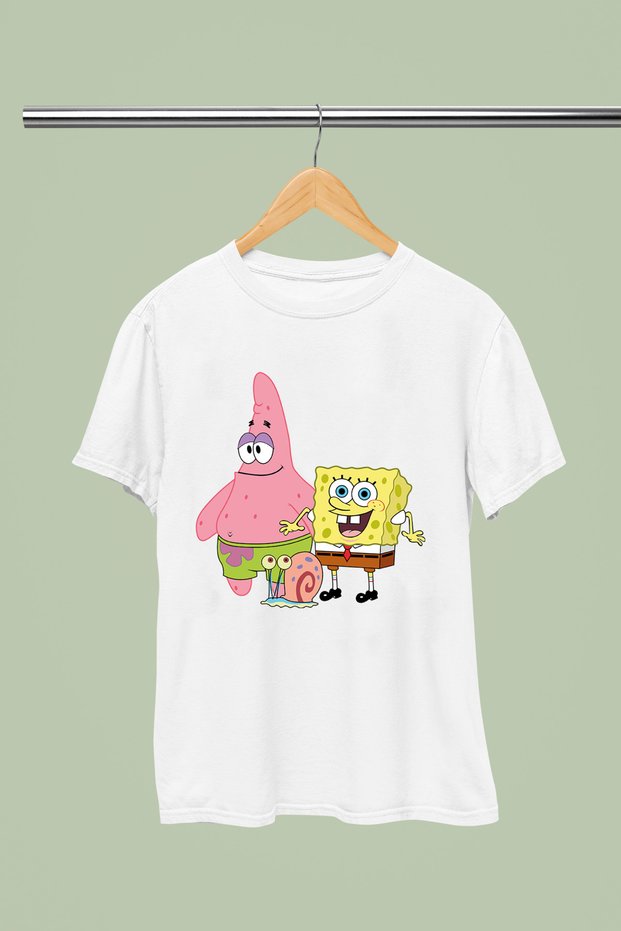 Spongebob Printed Cotton Short-Sleeved Regular Fit Youth and Children's T-Shirt