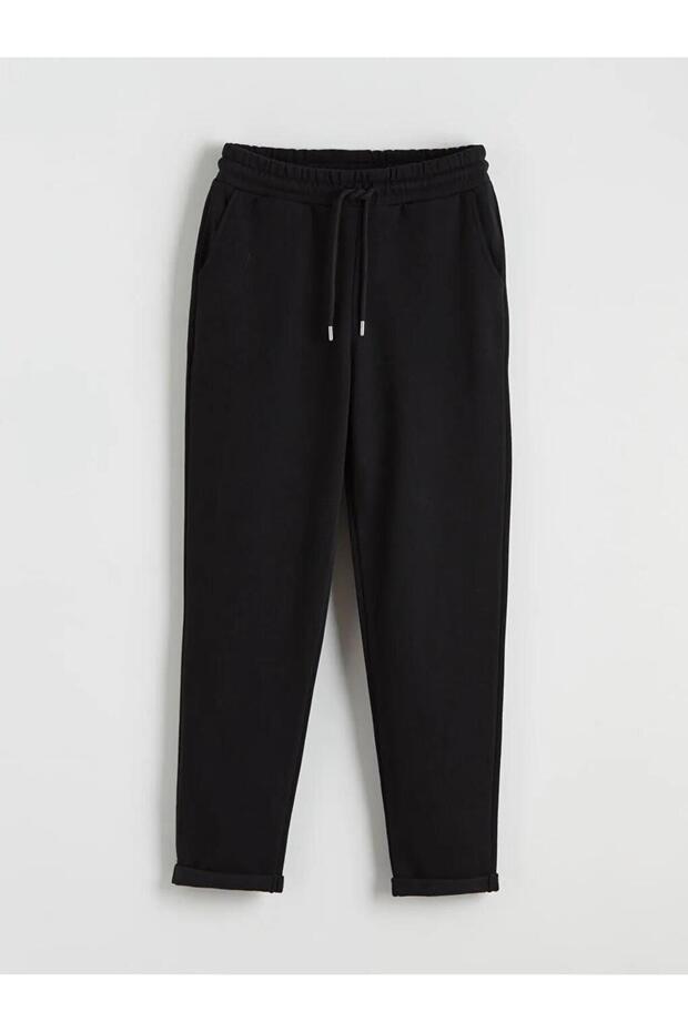 Black Women's Thick Sweatpants with Elastic Waist (S6)