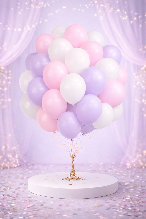 Premium Lilac Pink White Balloon Set – Birthday & Opening Concept 15 Pieces