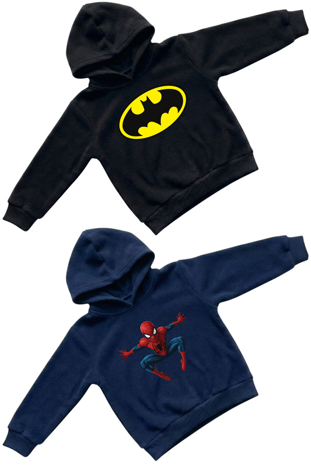 Superhero Series Boys' Sweatshirt Double Batman & Spiderman Printed Hooded Hoodie