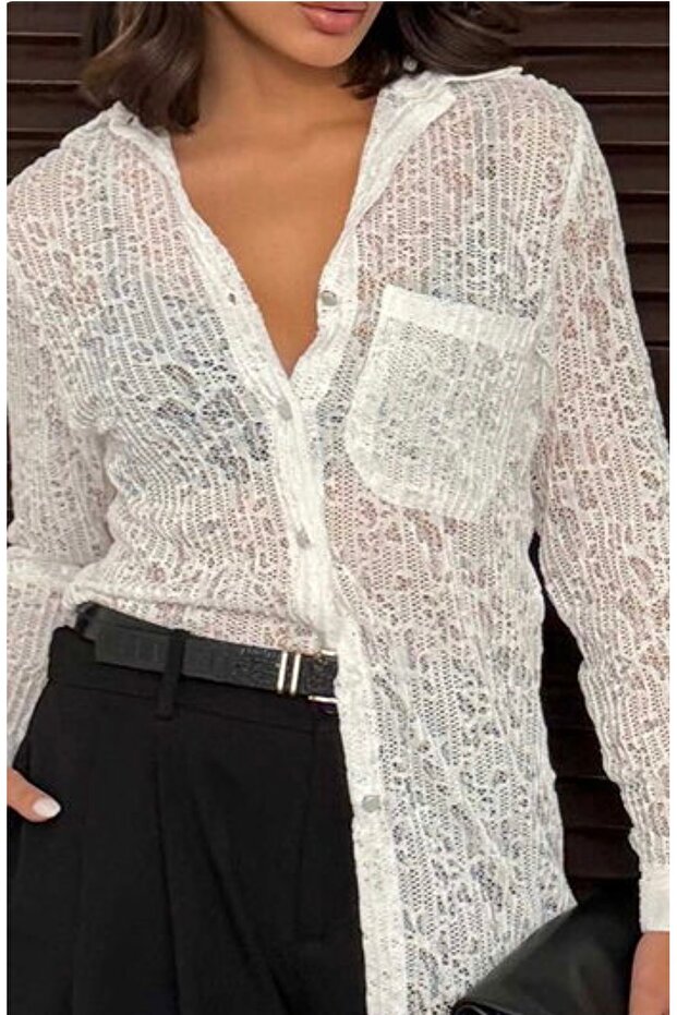 Plise Dantel Gömlek - 1