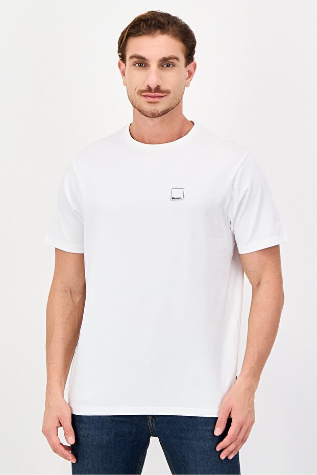 Men Crew Neck Short Sleeve Brand Logo T-Shirts, White