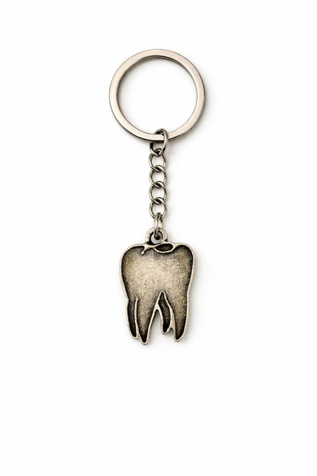 Tooth Charm – Silver Color Unisex Metal Keychain with Tooth Figure