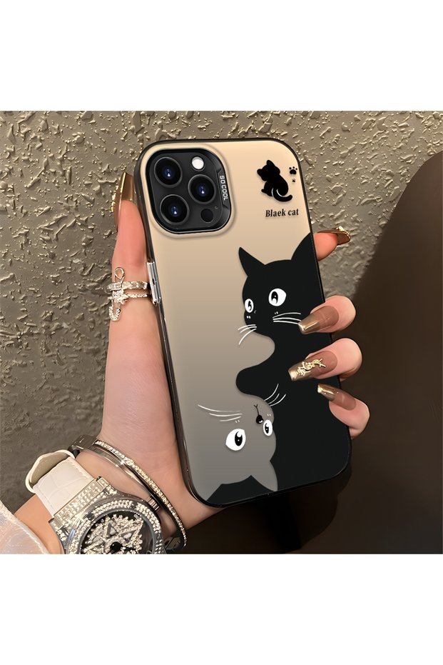 Cute Cat Patterned Shock Proof Phone Case Compatible with iPhone 16 Plus.