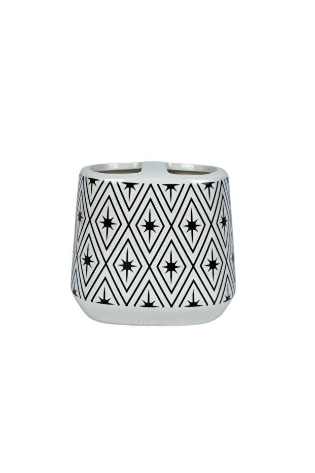 طقم إكسسوارات حمام من السيراميك بنمط هندسي (4 قطع) - 2