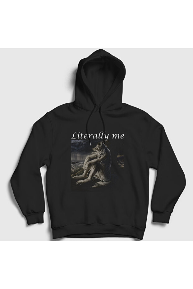 سويت شيرت بقلنسوة باللون الأسود للجنسين من Sitting Wolf Literally Me 595357tt