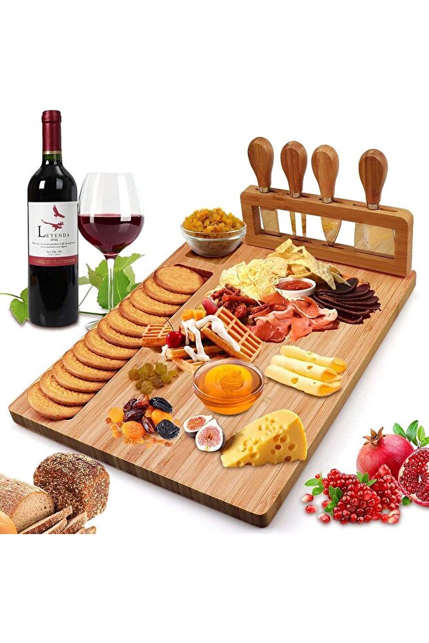 Silk Route Cheese Board Set with Stainless Steel Cheese Knives 4-Pieces
