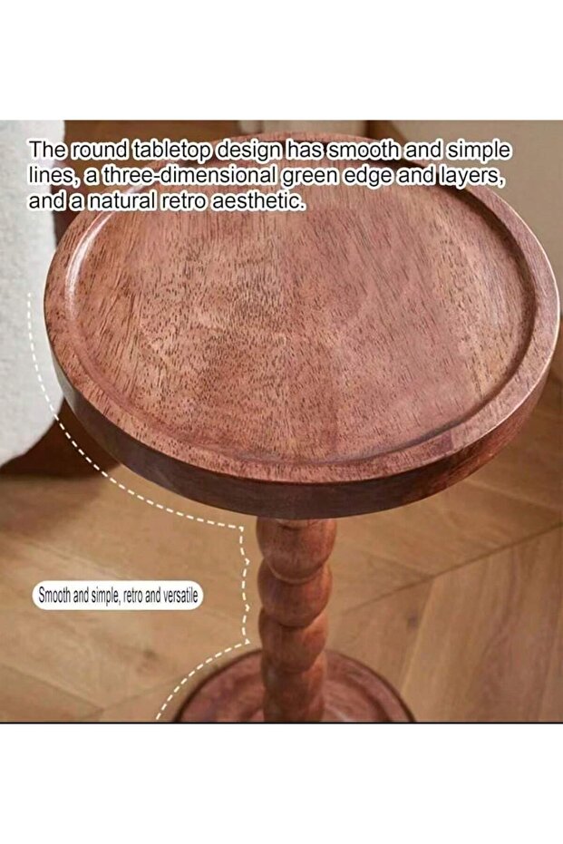 طاولة جانبية دائرية متعددة الاستخدامات، أرجل من الخشب الصلب، مصنوعة من مواد طبيعية، مثالية للترفيه بجانب حمام السباحة في الفناء الخلفي. - 4