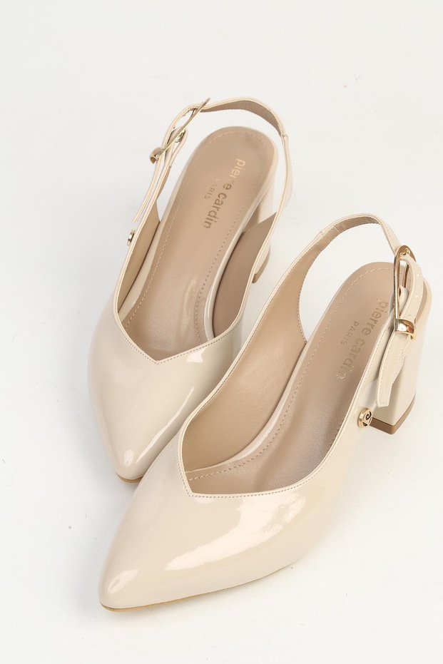 Women's Beige Patent Leather Women's Heeled Shoes Pc-55796