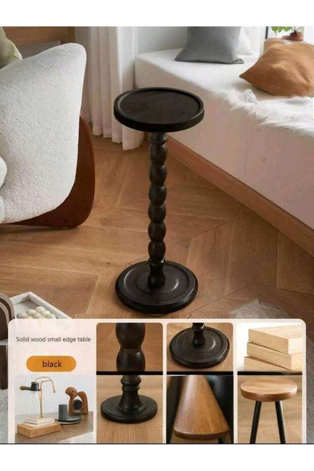 طاولة جانبية دائرية متحركة بأرجل من الخشب الصلب، طاولة متعددة الاستخدامات للفناء الخلفي أو ركن القهوة - 2