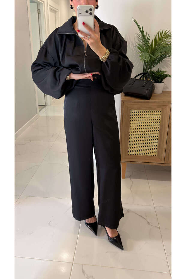 طقم فوردا من الساتان الأسود - 3