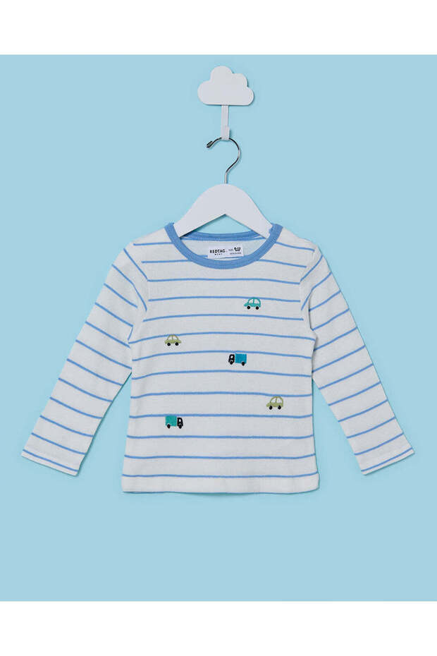 Infant Boys White And Blue Striped T-shirt