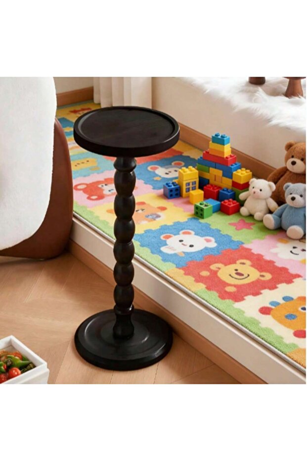 طاولة جانبية دائرية متنقلة للأريكة، بأرجل خشبية صلبة، طاولة متعددة الاستخدامات للفناء الخلفي أو ركن القهوة - 3