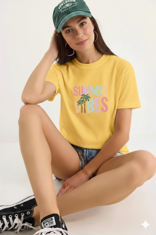 Summer Vibes Women's Crew Neck Cotton Regular Fit Tshirt