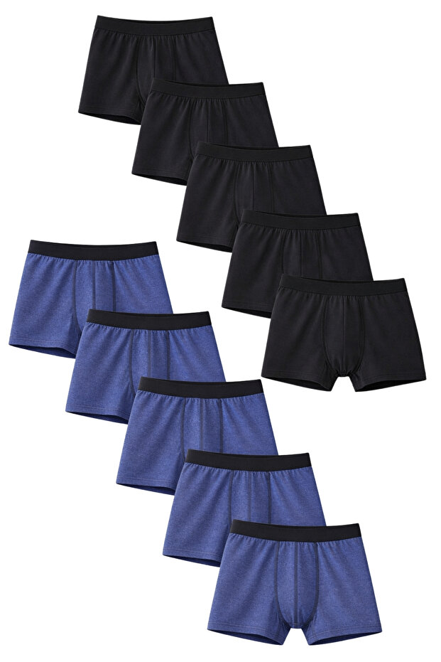 Boys' Cotton Slim Fit Breathable Boxers 10-Pack Black-Blue
