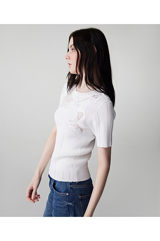 Nakışlı dantel mix triko - 6