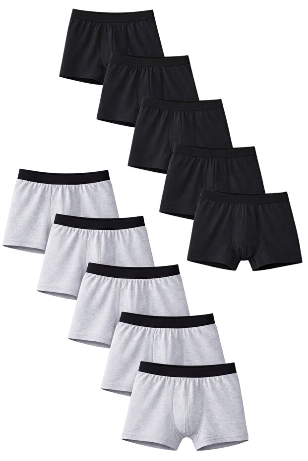 Boys' Cotton Slim Fit Breathable Boxers 10-Pack Black-Grey