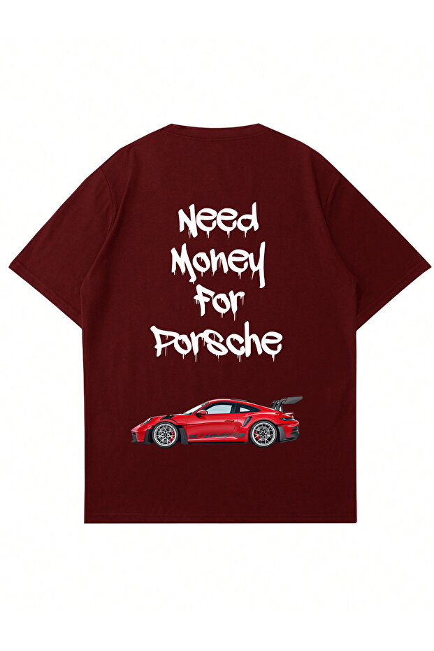 Unisex Need Money Porsche Printed Crew Neck Oversized T-shirt