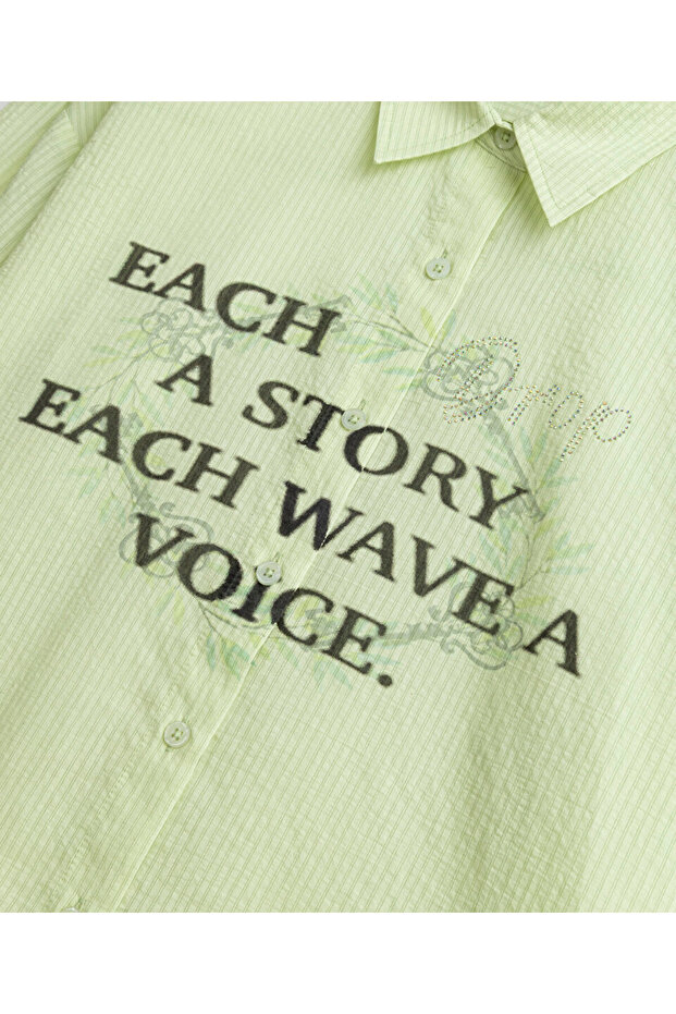 SLOGAN VE GÖRSEL BASKILI OVERSIZE GÖMLEK - 4